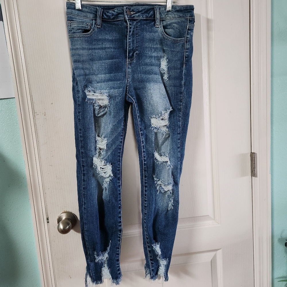 Cello Distressed Blue Ripped Skinny Jeans